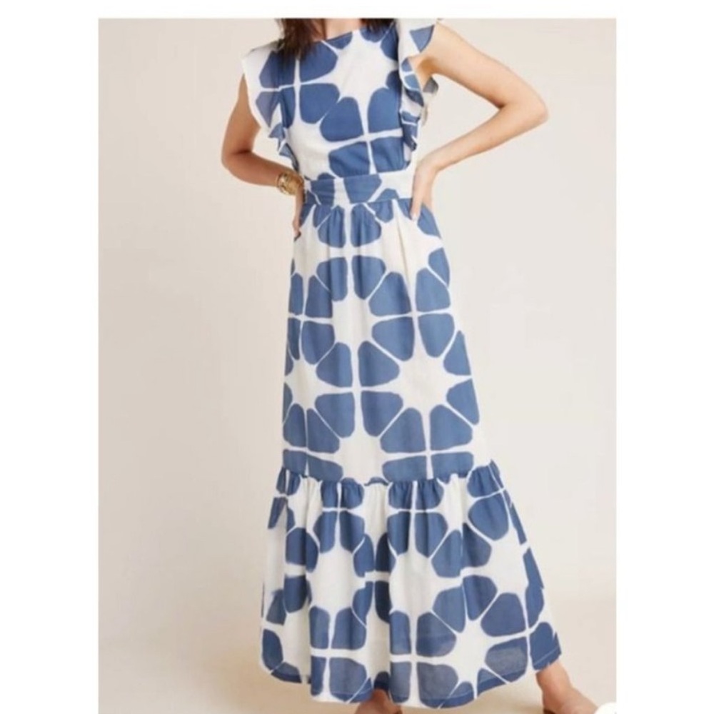 The Odells Maxi Seville Dress Cream Blue Cotton size medium NWOT - never worn